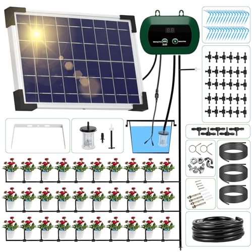 Automatica Energia Solare Kit Irrigazione A Goccia, Set Impianto Irrigazione Giardino Con Tubo Lungo 30M E Gocciolatore, Adatto Per Piante In Vaso Da