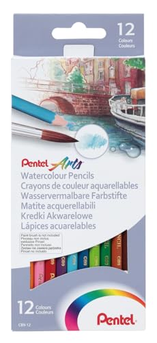 Pentel Cb9 Matite Acquarellabili Di Qualità Ideali Per Acquarello E Illustrazione, Confezione Da 12 Colori Assortiti, Perfetti Per Principianti E Arti