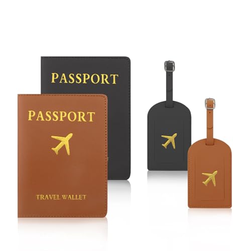 Tokseo Set Di 4 Custodie Per Passaporto E Etichette Per Bagagli, In Pelle Pu, Con Targhetta Per Indirizzo, Per Carte Di Credito, Carta D'Identità E Do