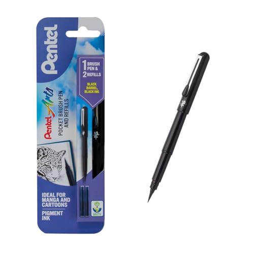 Pentel Xgfkp/Fp10-A Brush Pen Con Due Ricariche, Inchiostro Nero