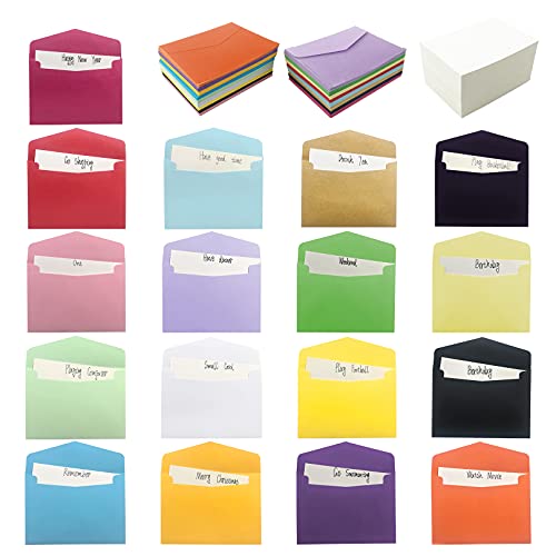 Vanra Set Di 170 Piccoli Biglietti Vuoti Con Buste Colorate, Mini Buste Bianche, 17 Buste Colorate Assortite Per Biglietti Regalo, Cartoncini, Indici,