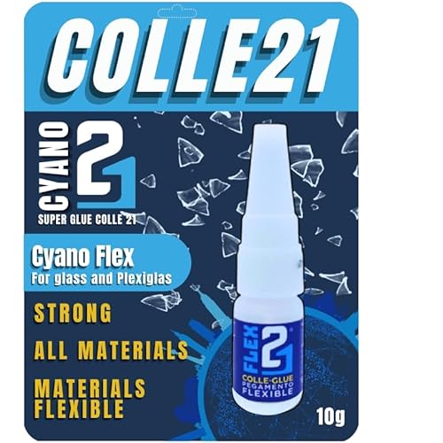 Super Colla Ciano Per Vetro Colle21 Flex, Flacone Di Colla Ciano 10 Gr. Per Plexiglas,Colla Exstra Forte, Colla Cianoacrilata Flessibile. Colla Per Ve