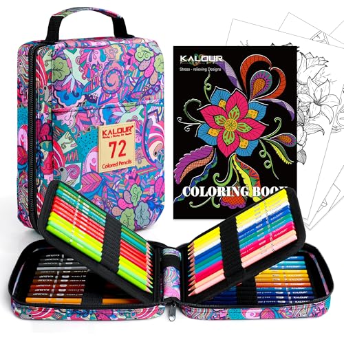 Kalour Matite Colorate Di Alta Qualità Per Libri Da Colorare Per Adulti, Set Di 72 Colori, Astuccio Con Cerniera, Con Temperamatite, Nucleo Morbido, 7