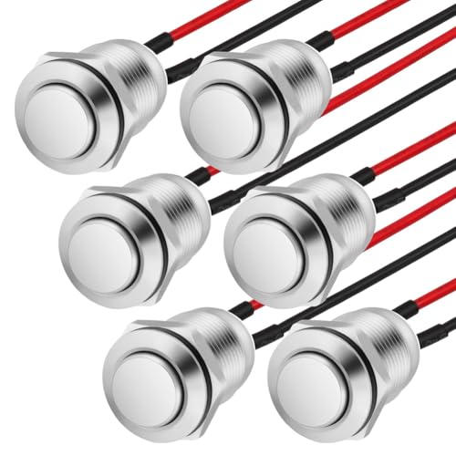 Janasiba 6 Interruttori A Pressione, 12 Mm, Pulsante In Metallo Impermeabile, Interruttore A Pressione Con