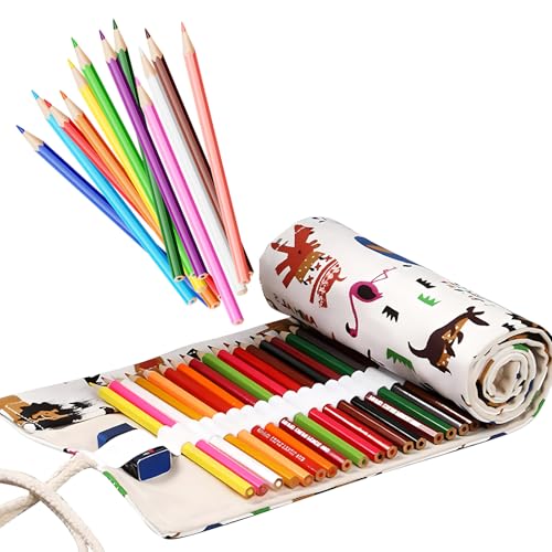 Tela Sacchetto Della Matita Roll Up Pencil Pouch 48 Fori Tela Matita Wrap Astuccio, Astucci In Tela Arrotolabile Per Artista, Scuola, Schizzi, Disegni