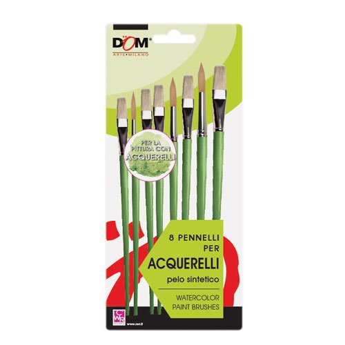 Dom 11651 Set 8 Pennelli Per Acquerelli, Colori Assortiti
