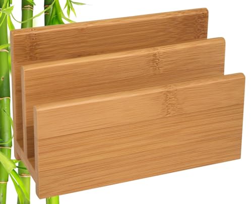 Wedo 61307 Supporto Da Lettera In Bambù, 2 Scomparti, Dimensioni 14 X 6,2 X 9 Cm, In Confezione Regalo, Marrone