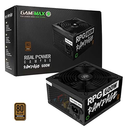 Gamemax - Alimentatore Rampage Da 600 W (Senza Cavo Di Alimentazione Incluso), Non Modulare, Apfc, Condensatore Principale Giapponese Tk, 80 Plus Bron