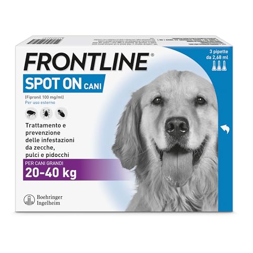 Frontline Spot On, 3 Pipette, Cane Taglia L, 20-40 Kg, Antiparassitario Per Cani E Cuccioli Di Lunga Durata, Protegge Da Zecche, Pulci E Pidocchi, Ant