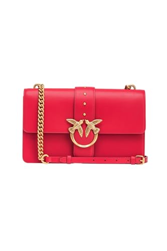Pinko Love One Classic Cl Vitello Seta, Borsa Donna, R30Q_Rosso-Antique Gold, Taglia Unica