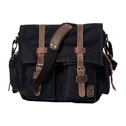 Jonon Borsa Messenger Vintage Da Uomo Militare In Tela Per Laptop Da 13,3-17", Nero 1, Size 17.3"