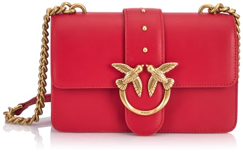 Pinko Love One Mini Cl Vitello Seta, Borsa Donna, R30Q_Rosso-Antique Gold, Taglia Unica