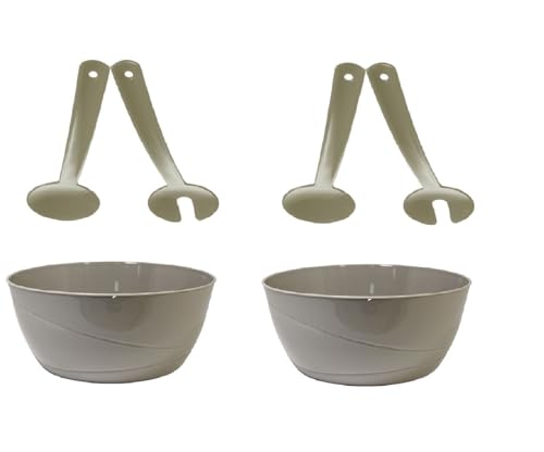 Set 2 Insalatiere In Plastica Grigio Caldo Con Coppia Posate Casa Cucina Camper Campeggio Mare Montagna