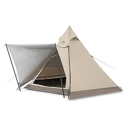 Naturehike Tenda Piramidale Esagonale 3/4 Persone Teepee Robusta Tenda Da Campeggio Per Famiglie Resistente Alle Intemperie Uv 50+(Cachi)