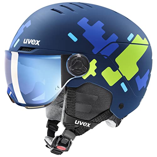 Uvex Rocket Jr Visor, Casco Da Sci Unisex Bambino, Blue Puzzle Matt, 51-55 Cm