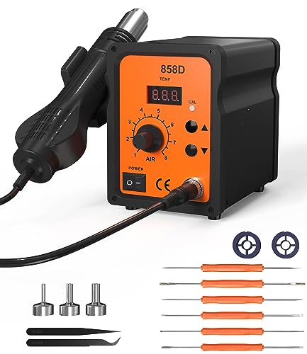 Faokze Stazione Di Saldatura Ad Aria Calda 700W,858D Rework Station Con Display Led 100-480°C,Stazione Saldante Aria Calda Con 3 Punte,2 Rotoli Di Fil