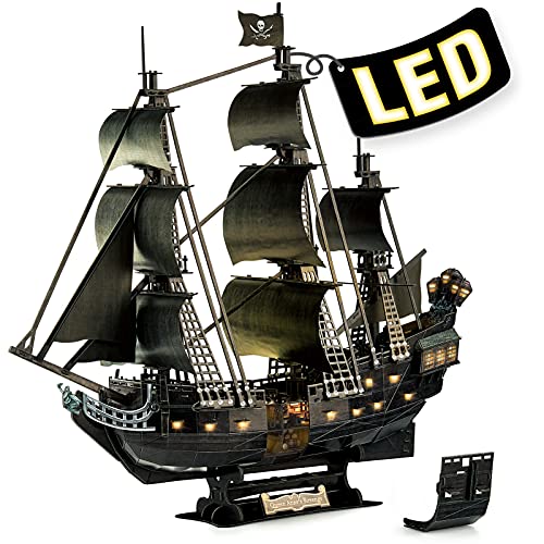 Cubicfun Puzzle 3D Adulti Nave Pirata Con Led, Queen Anne'S Revenge Aggiornata Modello Con Interni Dettagliati, 293 Pezzi