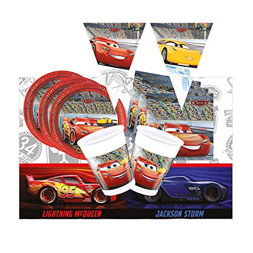 Kit Party Disney Cars 3 24 Persone Bicchieri Piatti Tovaglia Tovaglioli 1781 Unica -