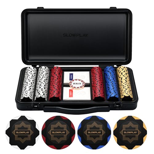 Slowplay Nash Set Da Poker, 300 Poker Fiches Professionali, 14G | Clay Poker Chips [Senza Valore] Per Texas Holdem | Valigetta Poker Di Alta Qualità |