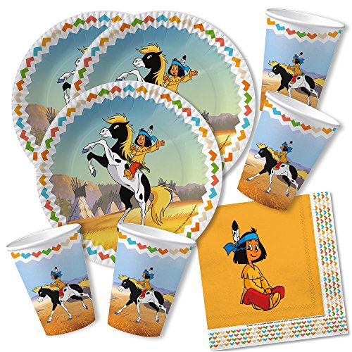 Dh-Konzept Set Da 52 Pezzi – Indiano Yakari – Piatti, Bicchieri, Tovaglioli Per 16 Bambini