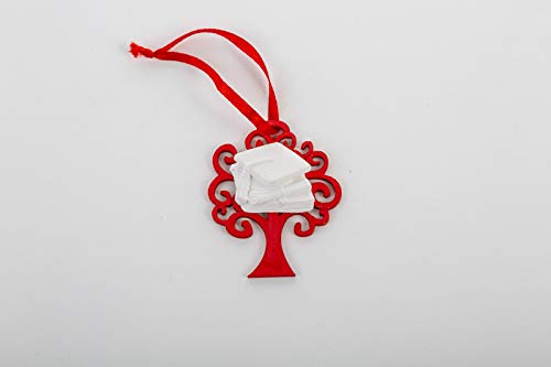 10 X Appendino Gessetto Tocco Laurea Albero Legno Rosso 4Xh.5 Cm Bomboniera