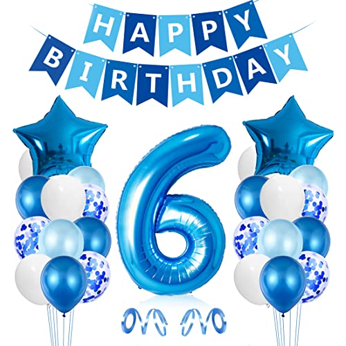Palloncini Compleanno 6 Anni, Kit Compleanno Bambino 6 Anni, Decorazioni Palloncini Blu, Palloncino Numero 6 Gigante, Banner Lattice Coriandoli Pallon