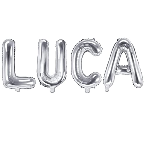 Palloncino Foil Mylar Argento Scritta Nome Luca 35 Cm