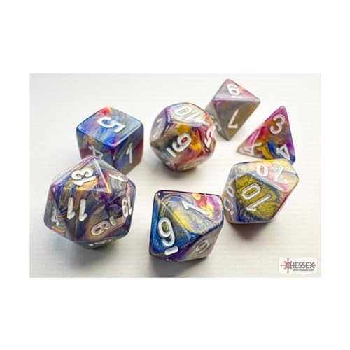 Chessex - Mini Dadi Festivi Con Numeri Bianchi, 10 Mm, Confezione Da 7