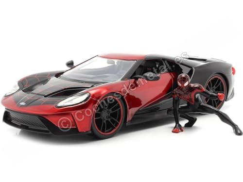 Jada 31190 Hollywood Rides 1:24 2017 Ford Gt Con Miles Morales Figura, Nero E Rosso
