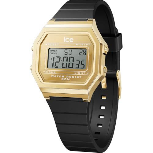 Ice-Watch - Ice Digit Retro Metal Gold Mirror Black - Orologio Nero Da Donna Con Cinturino In Silicone - 022731 (Small)