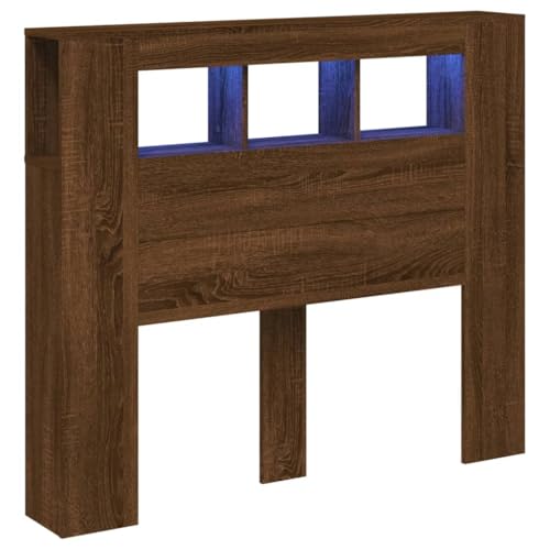 Vidaxl Tête De Lit À Led, Tête De Cadre De Lit, Accessoire De Lit Double, Meuble De Chambre À Coucher Maison Intérieur, Chêne Marron 120X18,5X103,5Cm