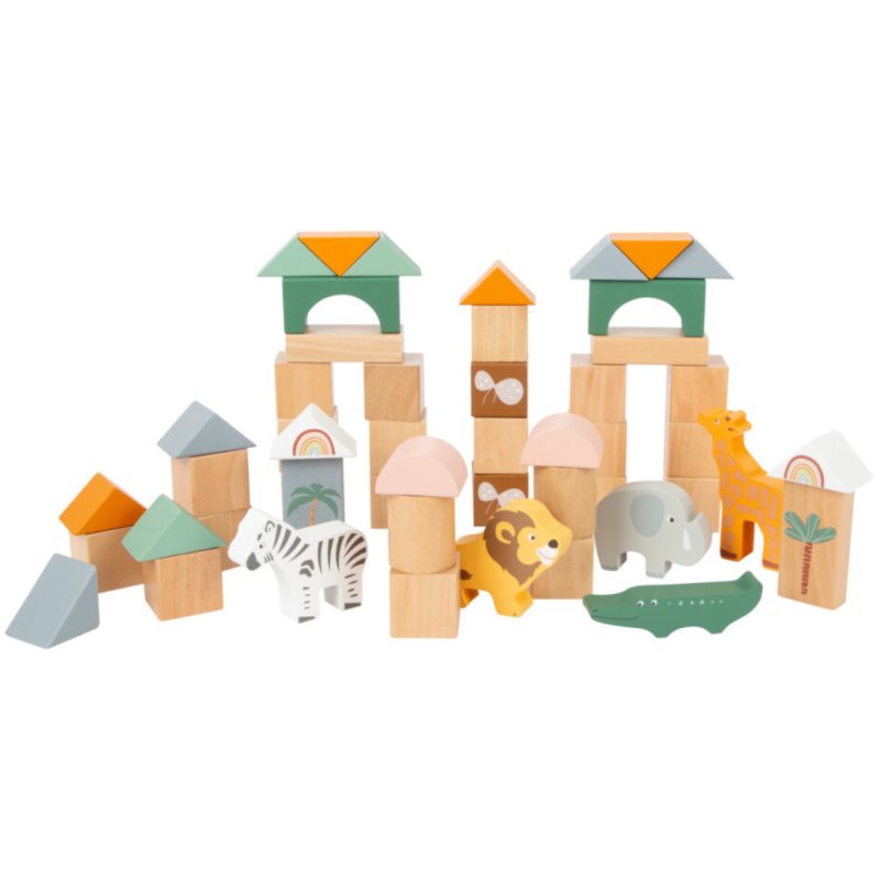 Small Foot Wooden Building Blocks Safari Attività Giocattolo In Legno 12 M+ 50 Pz