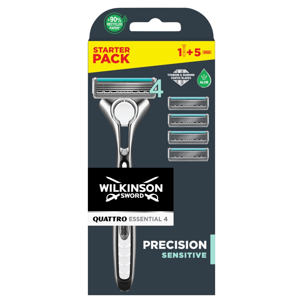 Wilkinson Quattro Titanium Sensitive Rasoio + 4 Ricariche
