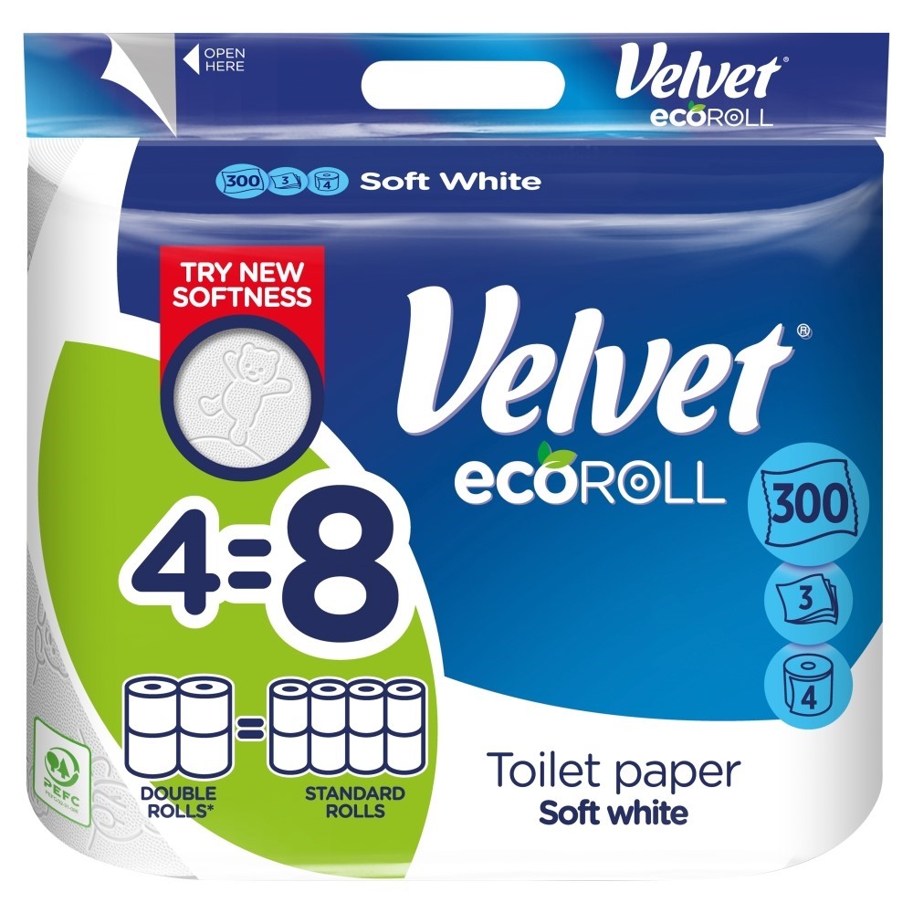 Velvet ecoRoll Soft White Carta Igienica 4 pz