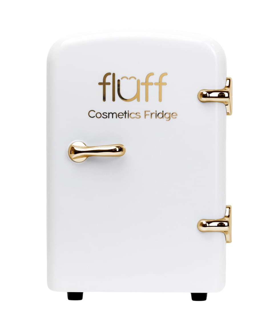 Fluff Frigorifero Cosmetico con Logo Dorato Bianco