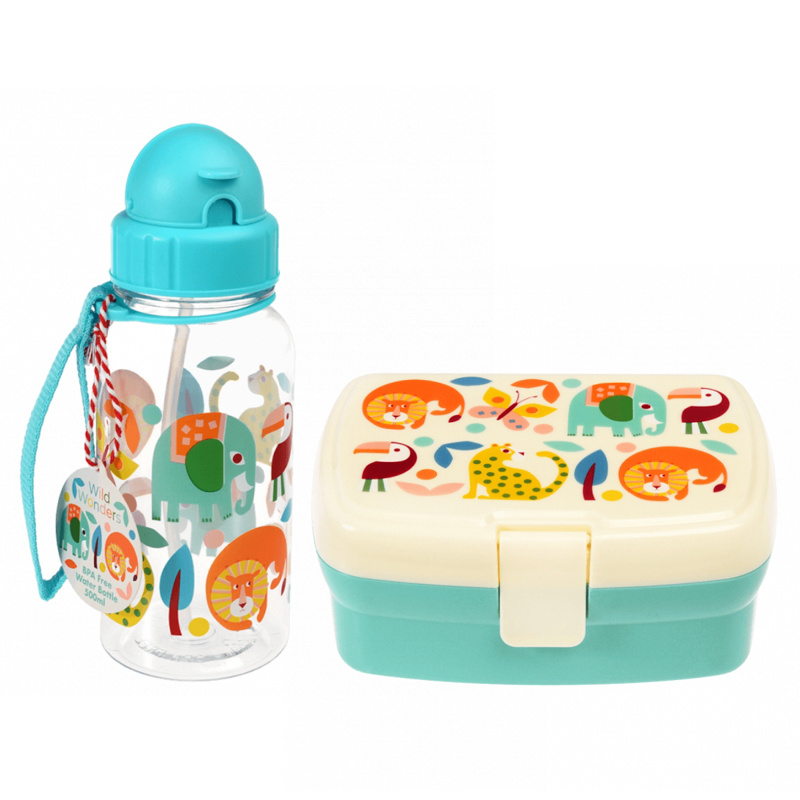Rex London Set Borraccia + Lunchbox, Animali Selvatici
