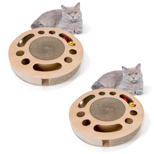 Nobleza 2 X Tiragraffi Per Gatti Con Erba Gatta,Gatti Giochi Interattivi Di Cartone Con 2 Palla Campana,Tiragraffi Per Gatti Cartone Ondulato