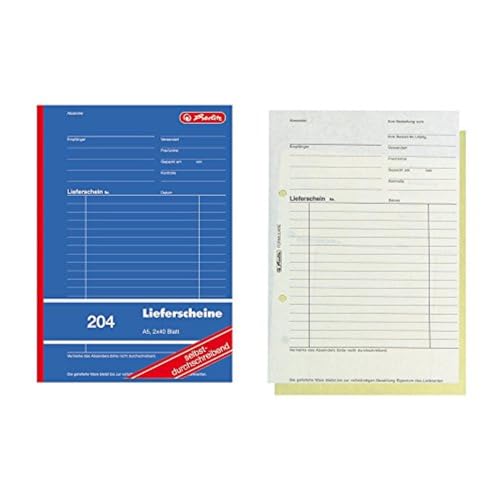 Herlitz 883512, Blocco Bolle Di Consegna Formato A5, 2 X 50 Fogli Con Carta Copiativa, 10 Pezzi Autoscrivente A5