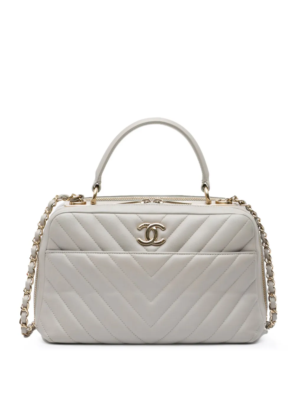 CHANEL Pre-Owned 2018 Medium Chevron Lambskin Trendy CC Bowling Bag satchel - Grigio