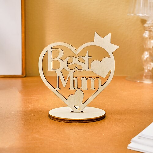 Decorazione a forma di corona a forma di cuore in legno per la festa del papà e della mamma, ornamento con lettera ritagliata per il miglior papà e la