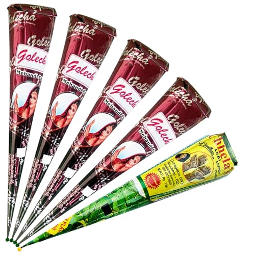 Hanuman Store 4 X Henné Pasta 100% Naturale Henna Pasta Cones + 1 Henna Cone 100% Natural Chhela, No Ppd, Eu Certified, 155 G
