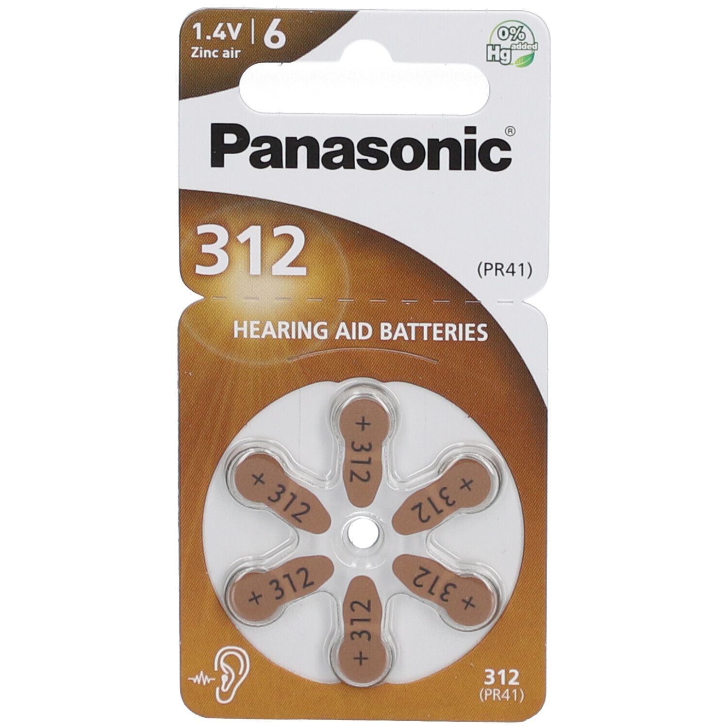 Panasonic Battery Ear Device Brown Pr 312H 6 pz Pile