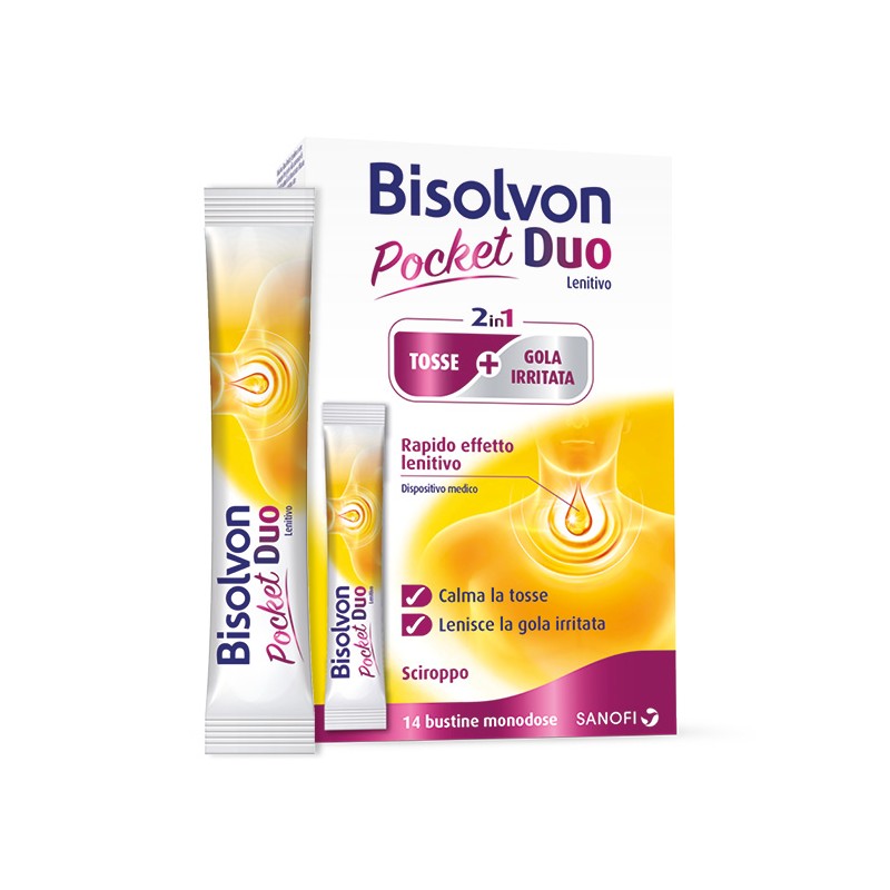 Bisolvon - Sanofi Bisolvon Duo Pocket Lenitivo per tosse e gola irritata 14 bustine x 10 ml