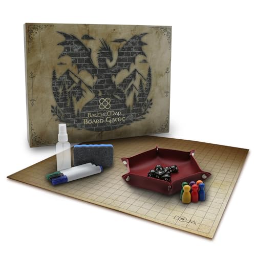 Doja Barcelona | Tappetino Per Gioco Di Ruolo Per Battaglia | Set Di Accessori: Tavola Per Dadi Da Gioco, Mappa A Doppia Facciata E Pedine | Tappetino