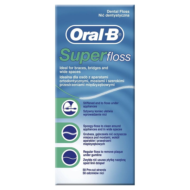 Oral-B Super Floss Filo Interdentale per Ponti 50 Segmenti
