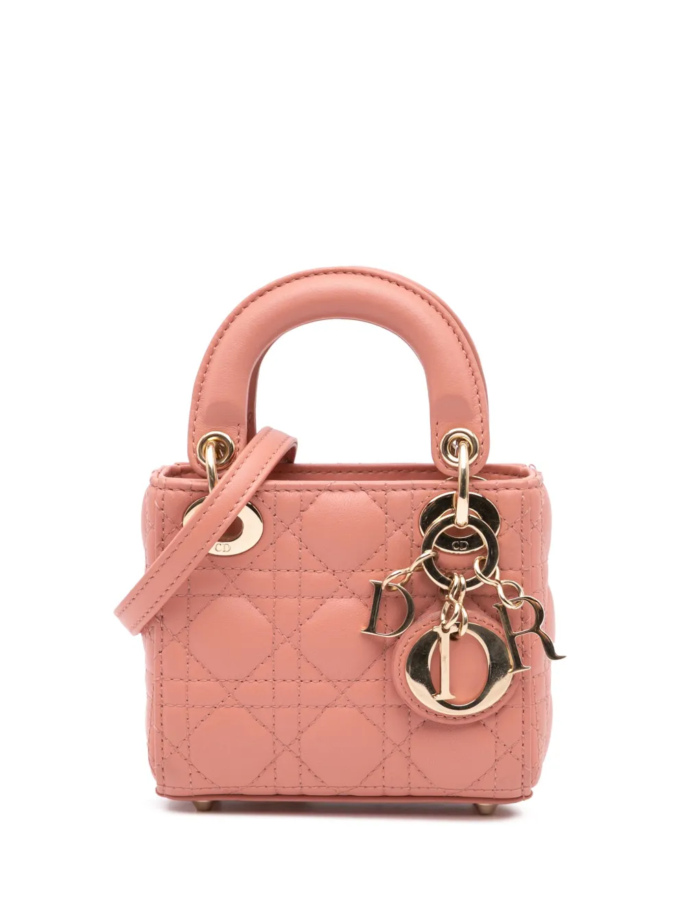 Christian Dior Pre-Owned 2022 Micro Lambskin Cannage Lady Dior satchel - Rosa