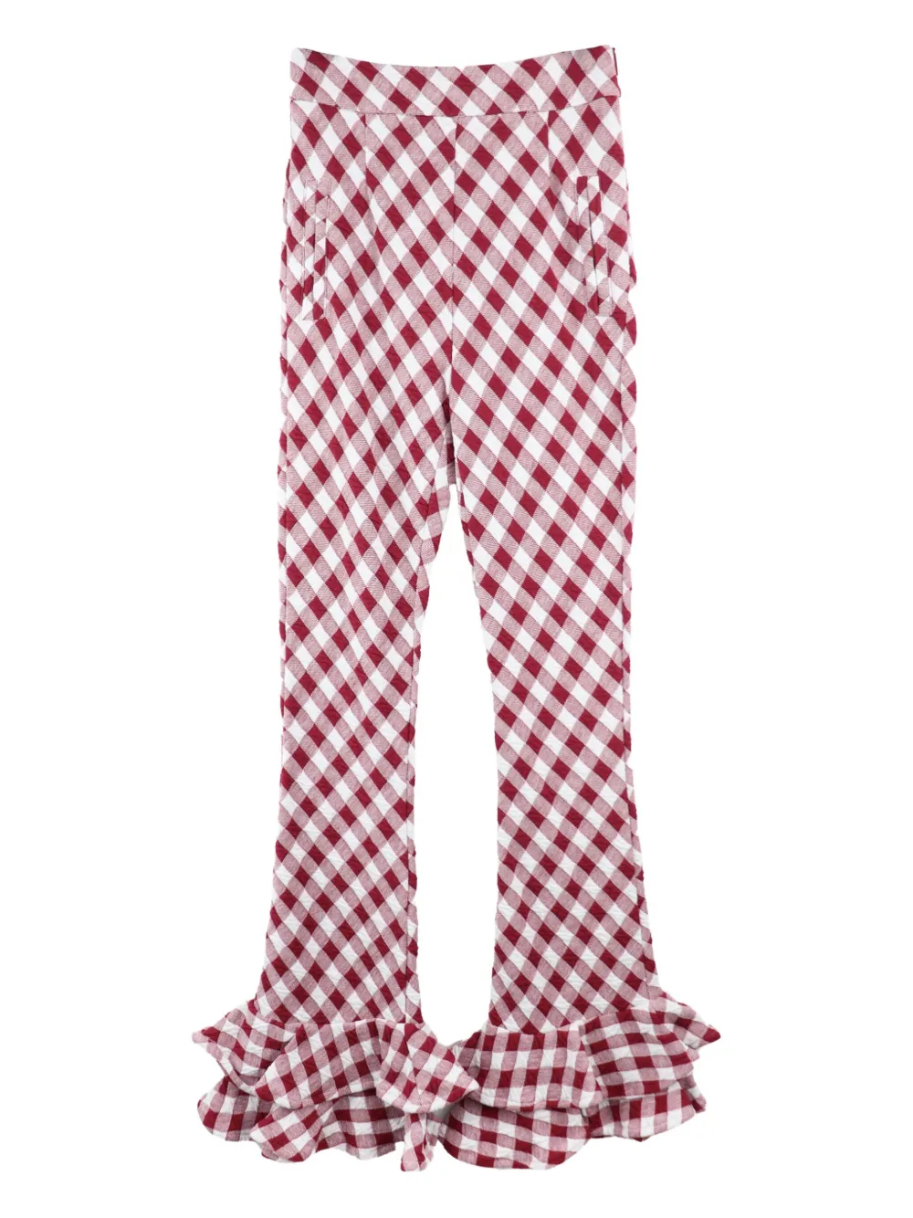 AMBUSH gingham ruffle-detail trousers - Rosso
