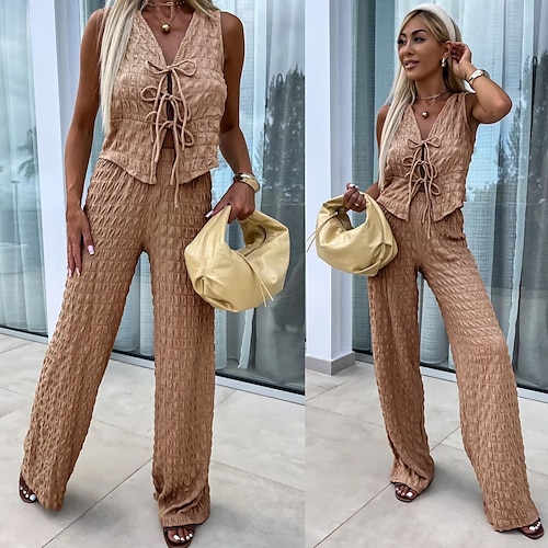 Da donna Taglia EU / US Gilet Senza Maniche Coulisse Marrone Estate Vestibilità regolare
