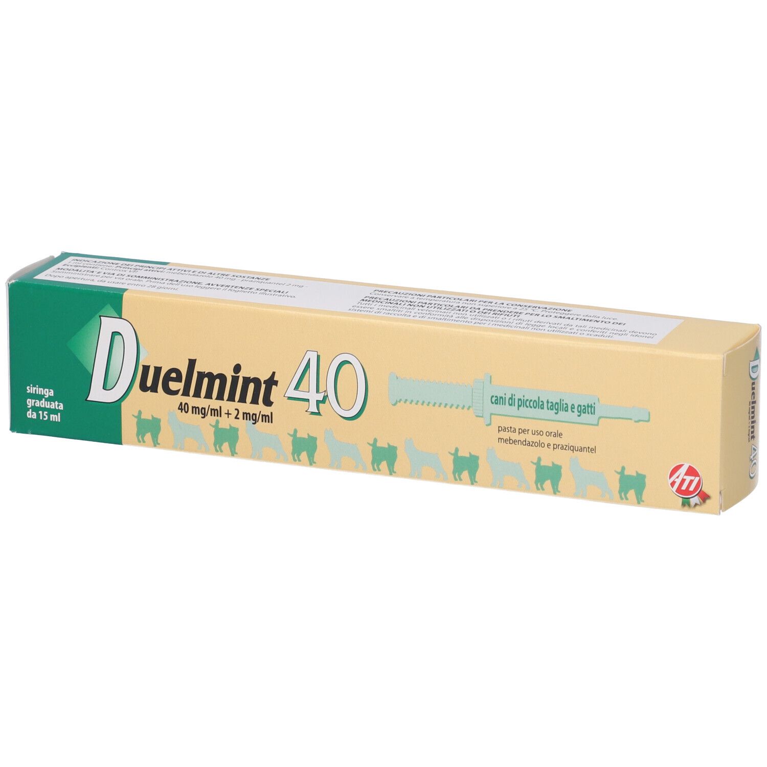 DUELMINT 40 orale pasta 1 siringa 15 ml mg/ml + 2 verde Pasta