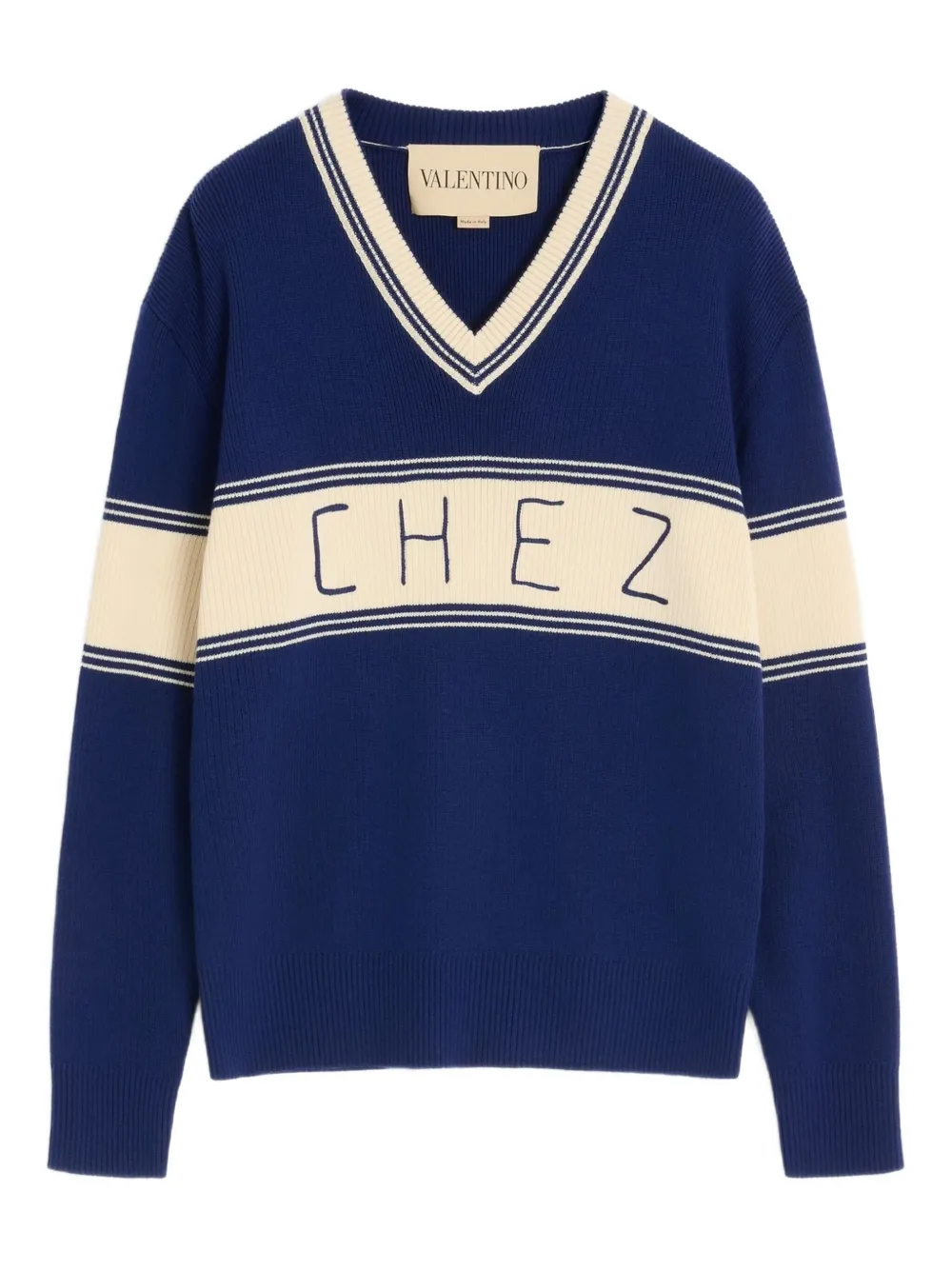 Valentino Garavani WOOL AND COTTON SWEATER WITH CHEZ VALENTINO JACQUARD PATTERN - Blu